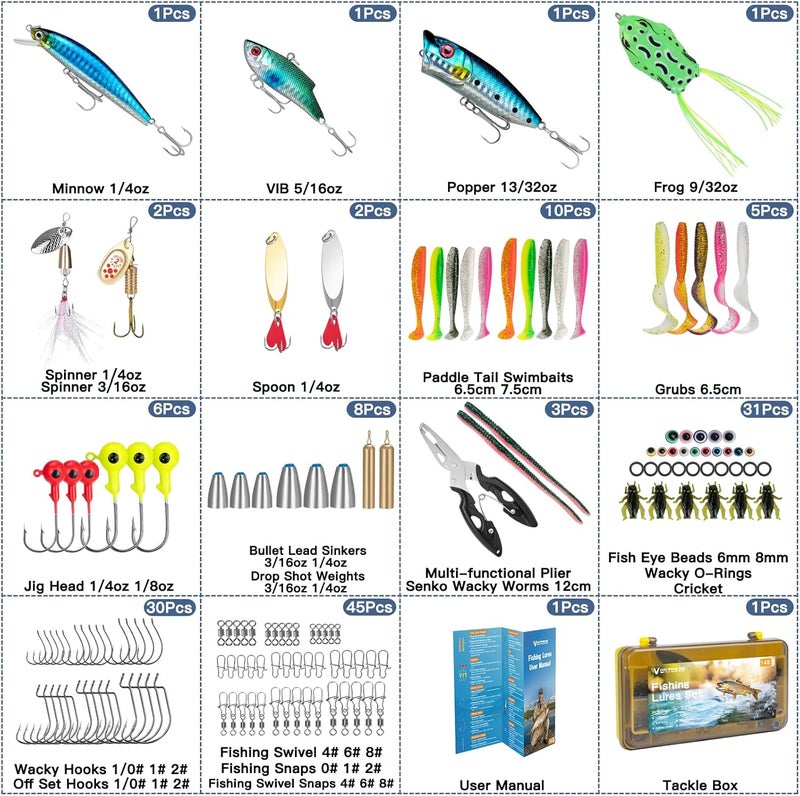 WITOROR Fishing Lures, Tackle Box with Tackle Included, Crankbaits, Spoon, Hooks, Weights & Other Accessories, Fishing Bait Lure Gear Kit Gifts for Men Bass Freshwater - Image 3